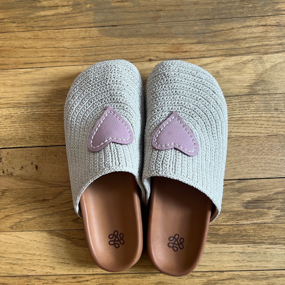 The Sak Gray and Pink Mules with Heart Detail